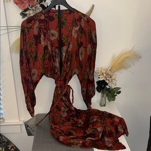 Dress Forum Rust Floral Tie-Waist Maxi Dress